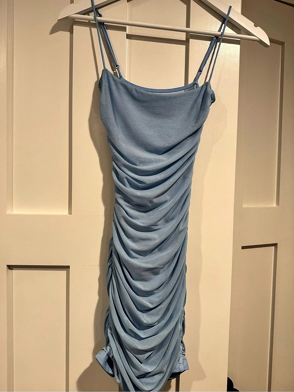 Lucky In The Sky Ruched Mini Dress in Blue Size XS Like New